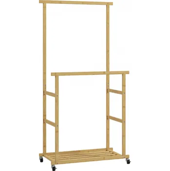 Věšák Pojízdný bambusový věšák na oděvy | přírodní