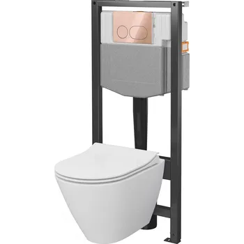 WC sada CERSANIT Zapuštěná sada SYSTEM 50 mechanická, bowl CITY OV, deska, knoflíková měď S4003-021