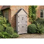 Venkovní zahradní kůlna na nářadí šedé smrkové dřevo s dveřmi a policemi praktický úložný prostor pro každé počasí Beliani