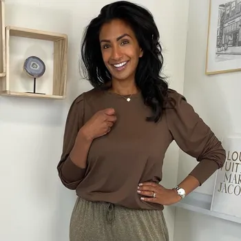 Dámská halenka Halenka stojáček MOOIJ PL1001 Itálie barva: hnědá tmavá, velikost: L