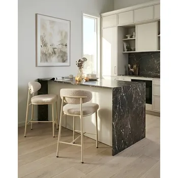 Jídelní židle Sada 2 barových židlí světle béžová buklé bez područek železné nohy ochranné krytky retro design jídelní židle Beliani