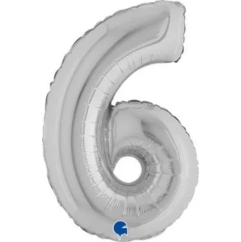 Balónek ČÍSLICE STŘÍBRNÁ MINI 6 (35cm,14") fóliový balónek nafukovací