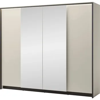 Šatní skříň Velká zrcadlová šatní skříň 251 cm REDMOND - písková béžová / černá + LED osvětlení ZDARMA