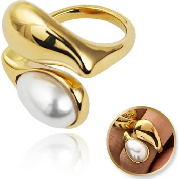 Prsten Flamenco Mystique Pozlacený prsten z chirurgické oceli, nastavitelný, R6, R7 PEARL DROP PST946