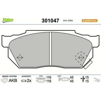 Brzdová destička Sada brzdových destiček, kotoučová brzda VALEO 301047