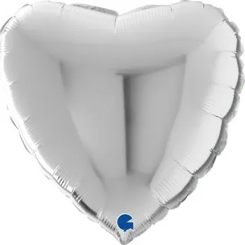 Balónek Srdce stříbrné 22"/56cm fóliový balónek nafukovací