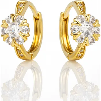 Náušnice Flamenco Mystique Náušnice z nerezové oceli pokovené 14k zlatem se zirkonovými květy KST3504