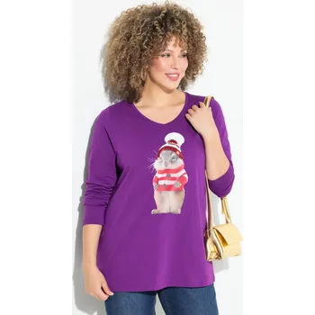 Dámské tričko Ulla Popken, Plus size Vánoční tričko, jednorožec, výstřih do V, dlouhé rukávy pro plnoštíhlé nadměrná velikost, 833700835-1130, nachový, 50/52, Nadměrné velikosti, Plus size oblečení, Oblečení pro boubelky, Oblečení pro baculky, Oblečení pro plnoštíhlé, 