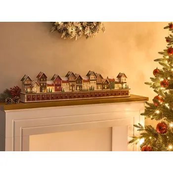 Vánoční dekorace Vánoční LED dekorace červená dřevěný adventní kalendář na baterie domečky vánoční krajina Beliani