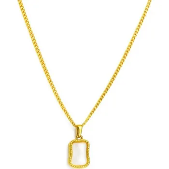Náhrdelník Flamenco Mystique Náhrdelník z nerezové oceli pokovený 14k zlatem, bílý obdélníkový přívěsek NST2218