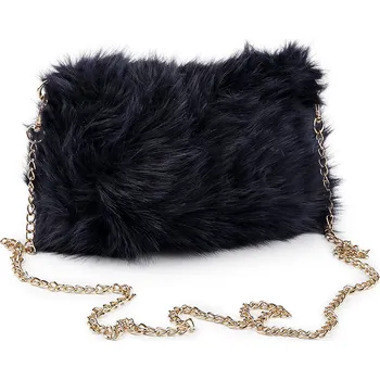 Kabelka Kožešinová kabelka s kovovým řetízkem 24x19 cm, střední, 10 modrá tmavá