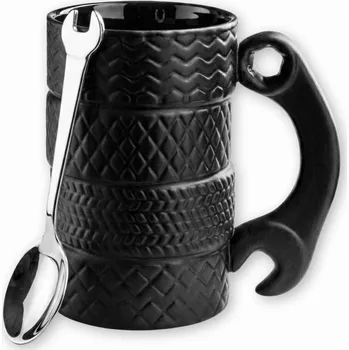 Pneumatikový hrnek s černým klíčem, 450 ml. a lžička