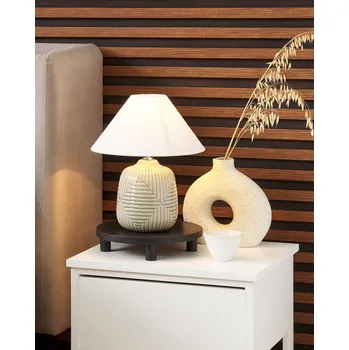 Lampička Stolní lampa Šedá Keramická 35 cm Bílá Stínidlo buben Ručně vyrobený geometrický vzor Noční osvětlení Obývací pokoj Ložnice Beliani