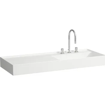 Kartell LAUFEN - umyvadlo do&nbsp;nábytku, s odkládací plochou vlevo, včetně odpadního ventilu (neuzavíratelný) H898301 (H813333) Barva: Bílá, Provedení: bez přepadu, bez otvoru pro baterii