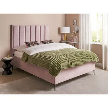 Postel Sametová postel 140 x 200 cm růžová čalouněná s úložným prostorem moderní Beliani