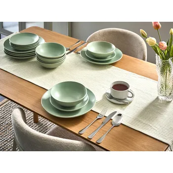 Sada nádobí Sada 18 kusů kameninové nádobí zelená ručně vyrobená barevná glazura pro 6 osob kuchyně jídelna Beliani