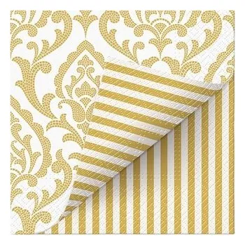 Papírový ubrousek Ubrousky PAW L 33x33cm Double Design Portuguese Tiles Stripe (gold)