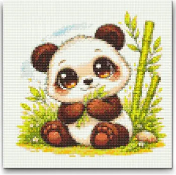 Diamantové malování Diamantové malování - Panda s velkýma očima Velikost: 30x30cm, Rámování: Pouze srolované plátno, Diamanty: Čtvercové