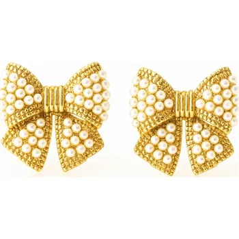 Náušnice Flamenco Mystique Náušnice z nerezové oceli pokovené 14k zlatem s perlovými mašličkami KST3511