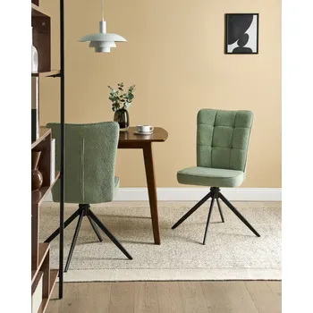 Jídelní židle Sada 2 otočných jídelních židlí světle zelené buklé čalounění kovové nohy jídelna kuchyně Beliani