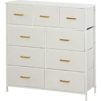 Ložnice Komoda s 9 látkovými zásuvkami | krémově bílá