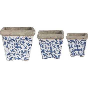Květináč BETONOVÝ KVĚTINÁČ KELLY SADA 3KS 10,5X10 CM+14X14 CM+19X20 CM BÍLÁ/MODRÁ