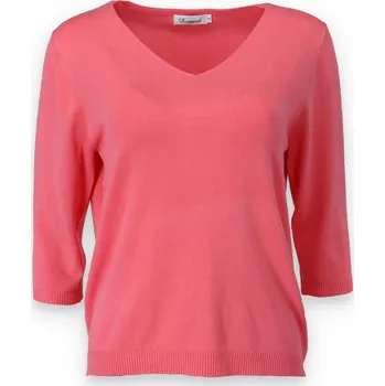 Dámský svetr Svetřík do "V" 3/4 rukáv 19076 Damod barva: červená-korálová, velikost: L