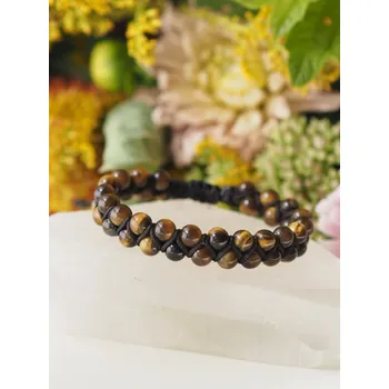 Náramek Tygří oko dvouřadý shamballa náramek, unisex - černý - 6 mm