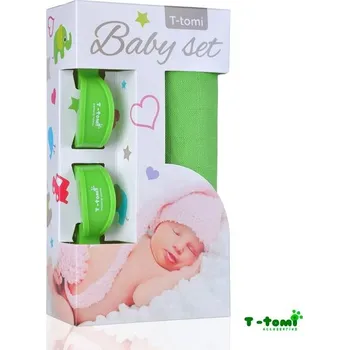 T-Tomi Baby SET Bambusová osuška barevná + kočárkový kolíček - BO zelená + KK zelený