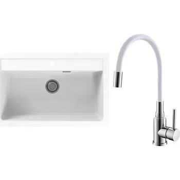 Granitový dřez Set Alveus (dřez Atrox 40 White 11 + baterie Mintas Bílá/Chrom) SETA25057