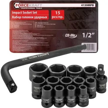 Gola sada FORCEKRAFT Sada nárazových hlavic 1/2" 15 PRVKŮ 6-hranných (10-32mm)
