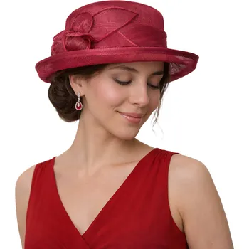 Šála SEEBERGER Cloche červený slavnostní klobouček s ozdobou - ze sisálové slámy Velikost: Unisize (S-XL)