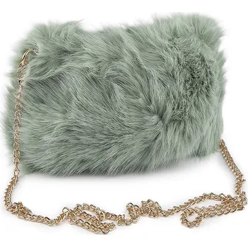 Kabelka Kožešinová kabelka s kovovým řetízkem 24x19 cm, střední, 7 zelená šalvěj světlá