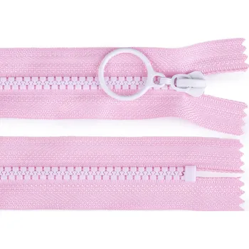 Zip Kostěný zip barevný No 5 délka 25 cm s ozdobným jezdcem, malé, 6 (133) růžová světlá bílá