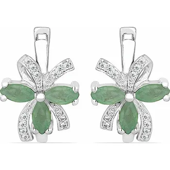 Náušnice Náušnice stříbrné s broušenými smaragdy a zirkony Ag 925 026541 EM 1,8 cm, 5,5 g