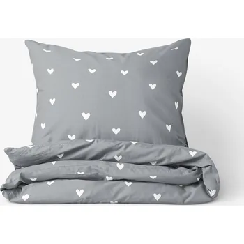 Povlečení Bavlněné povlečení - Srdíčka na šedém 140 x 200 a 70 x 90 cm