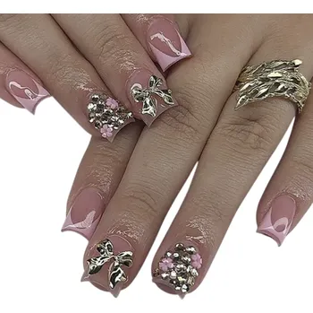 Umělé nehty Stylové 24 ks čtvercové akrylové nehty pro ženy a dívky 12 velikostí 3D ozdoby Francouzská manikúra Elegantní design pro domácí i salon