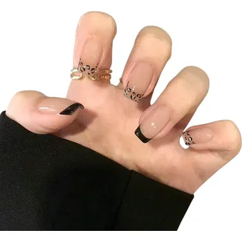 Umělé nehty Leopardí francouzský styl 24 ks Hranaté akrylové nehty Kompletní tipy 12 velikostí Realistický vzhled Pohodlné nošení Pro salon i domácí manikúru