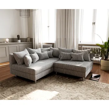 Pohovka DELIFE Rohová pohovka Clovis světle šedá strukturovaná látka levá lenoška modulová pohovka