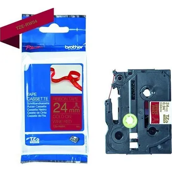 Pásek do tiskárny Brother - TZe-RN54 vínově červená / zlatá (24mm, 4m, textilní)