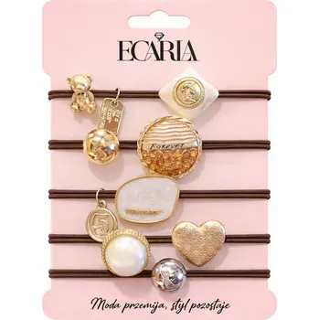 Flamenco Mystique Sada gumiček do vlasů, hnědá s kamínky, zlatá HEART GUM184