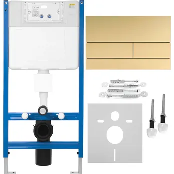 Klozet Rea Rea, Podomítkový WC systém K011A-Q + tlačítka T Brush Gold, KPL-E0055