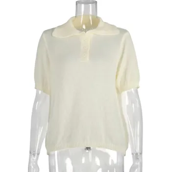 Dámské tričko Dámská polokošile s krátkým rukávem Jednobarevné provedení Výstřih do V s límečkem a knoflíky Bavlna s polyesterem žlutá L