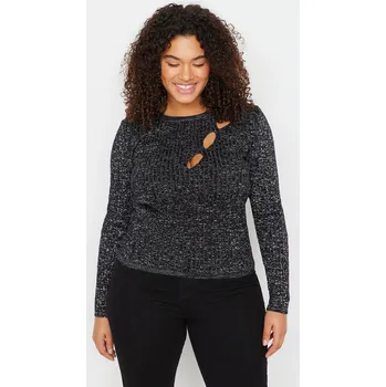 Dámský svetr Trendyol Curve Černá Stříbřitá Posádka Výstřih Detail Pletený Svetr Trendyol černá | šedá 2127398