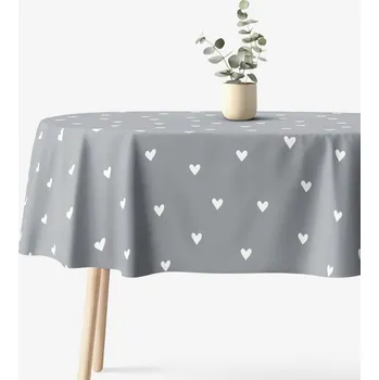 ubrus Oválný ubrus 100% bavlněné plátno - Srdíčka na šedém 120 x 160 cm