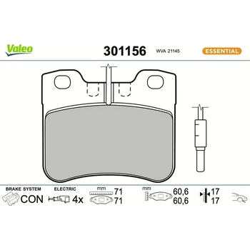 Brzdová destička Sada brzdových destiček, kotoučová brzda VALEO 301156
