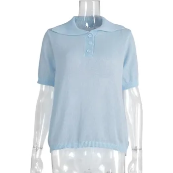 Dámské tričko Dámská polokošile s krátkým rukávem Jednobarevné provedení Výstřih do V s límečkem a knoflíky Bavlna s polyesterem modrá M