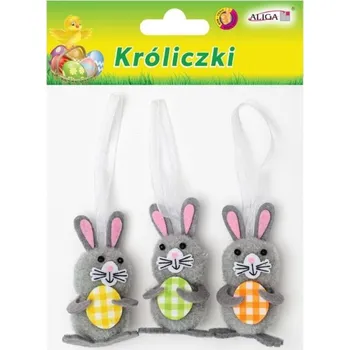 Velikonoční dekorace Závěs Zajíček 5cm, 3ks šedý s vajíčkem