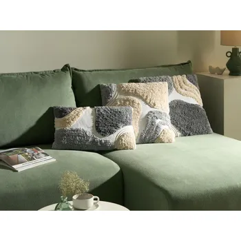 Polštář Sada 3 dekorativních polštářů béžová a šedá bavlněná tkanina vyšívaný vzor 45/30 x 45/50 cm obývací pokoj ložnice Beliani