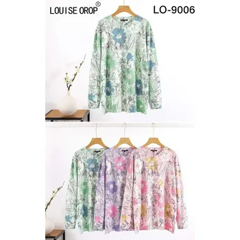 Dámský svetr Svetr s potiskem KVĚT LO-9006 barva: růžová-pudrová